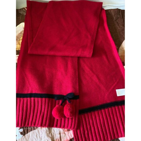 Kate Spade New York Wool Blend Red Black Cherry Fruit Kawaii Cute Scarf Wrap - Picture 1 of 5